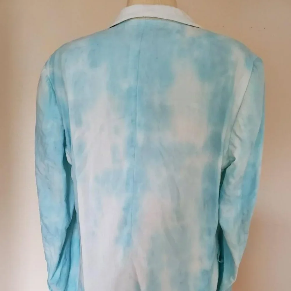 Italian 52 Linen suit blazer blue white tie Dyed jacket 42 40 Large resortwear